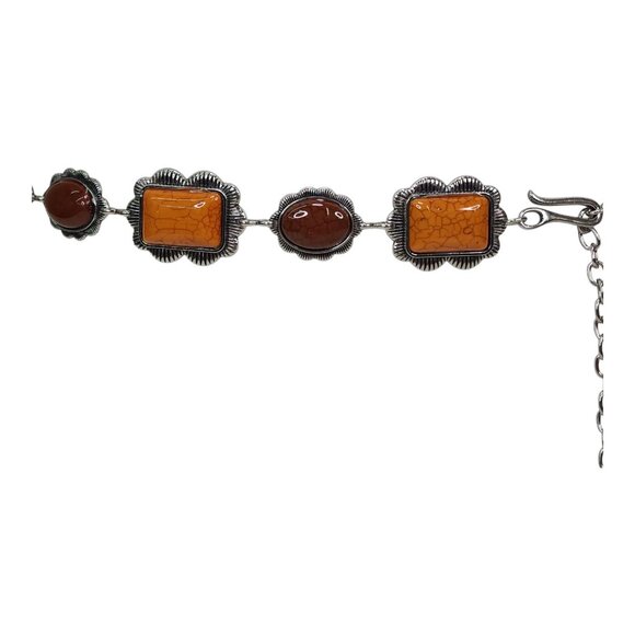Haute Hippie Style Brown & Orange Stone Chain Belt One Size Adjustable 41" Long - Picture 3 of 13